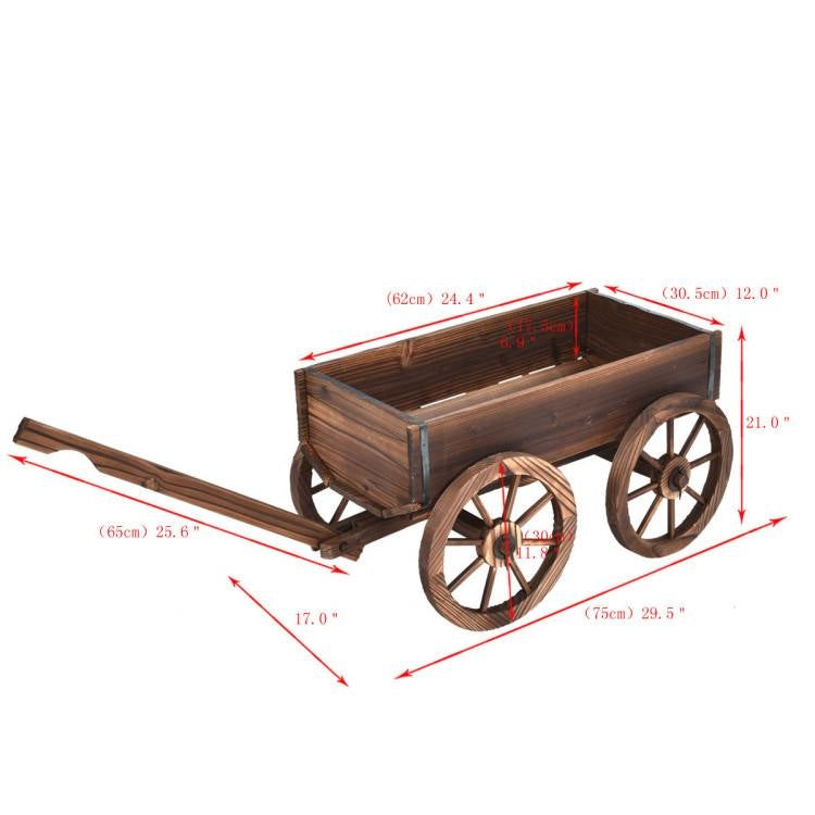 Outdoor Garden Wood Barrel Planter Wagon