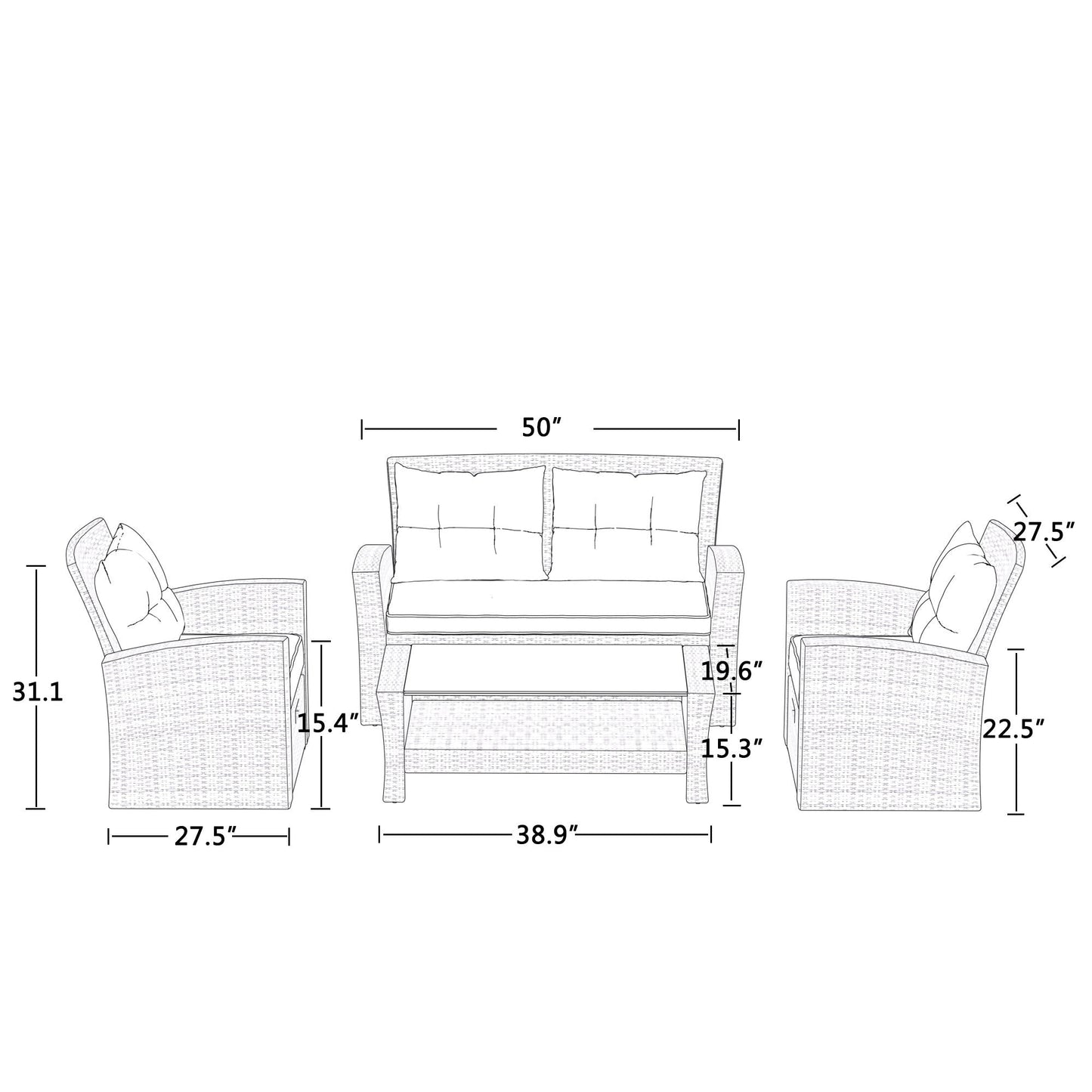 Set Of 4 Piece Outdoor Patio Furniture