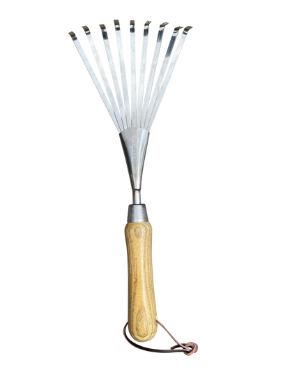 Stainless Steel Garden Hand Rake (classic wood handle)