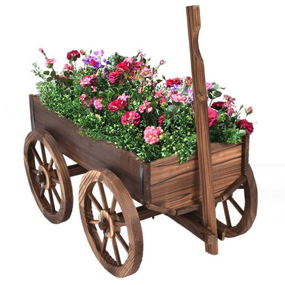 Outdoor Garden Wood Barrel Planter Wagon