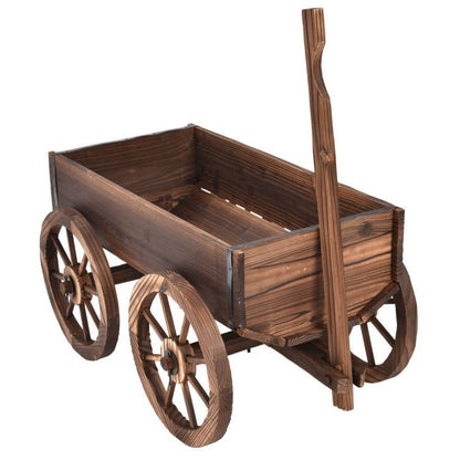 Outdoor Garden Wood Barrel Planter Wagon
