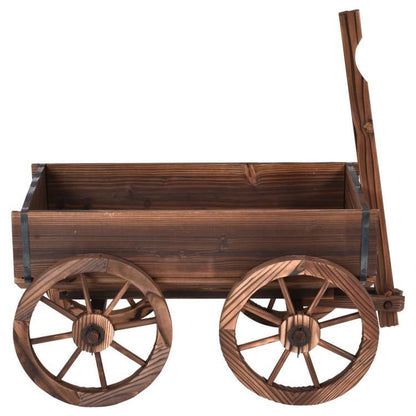 Outdoor Garden Wood Barrel Planter Wagon