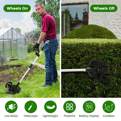 21V Electric Weed Edger Cordless String Trimmer Grass Mower Eater Bush Cutter with 16800RPM 2x 3000mAh Batteries 3.6-4.6FT Length 90° Rotatable Angle Saw Blade Steel Blade String Blade