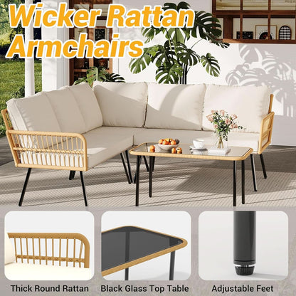 Wicker Patio Furniture Set with Cushions for Outdoor